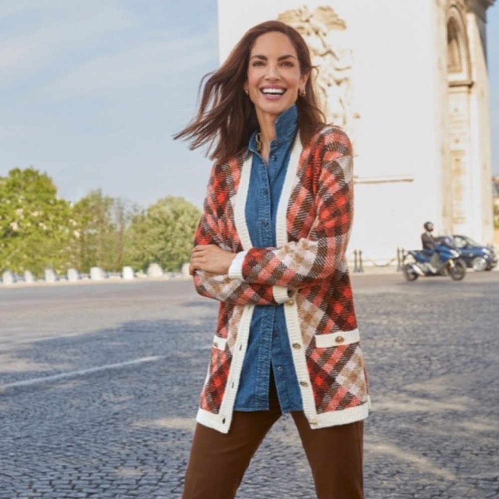 NWT Talbots plaid v neck cardigan sweater Size M